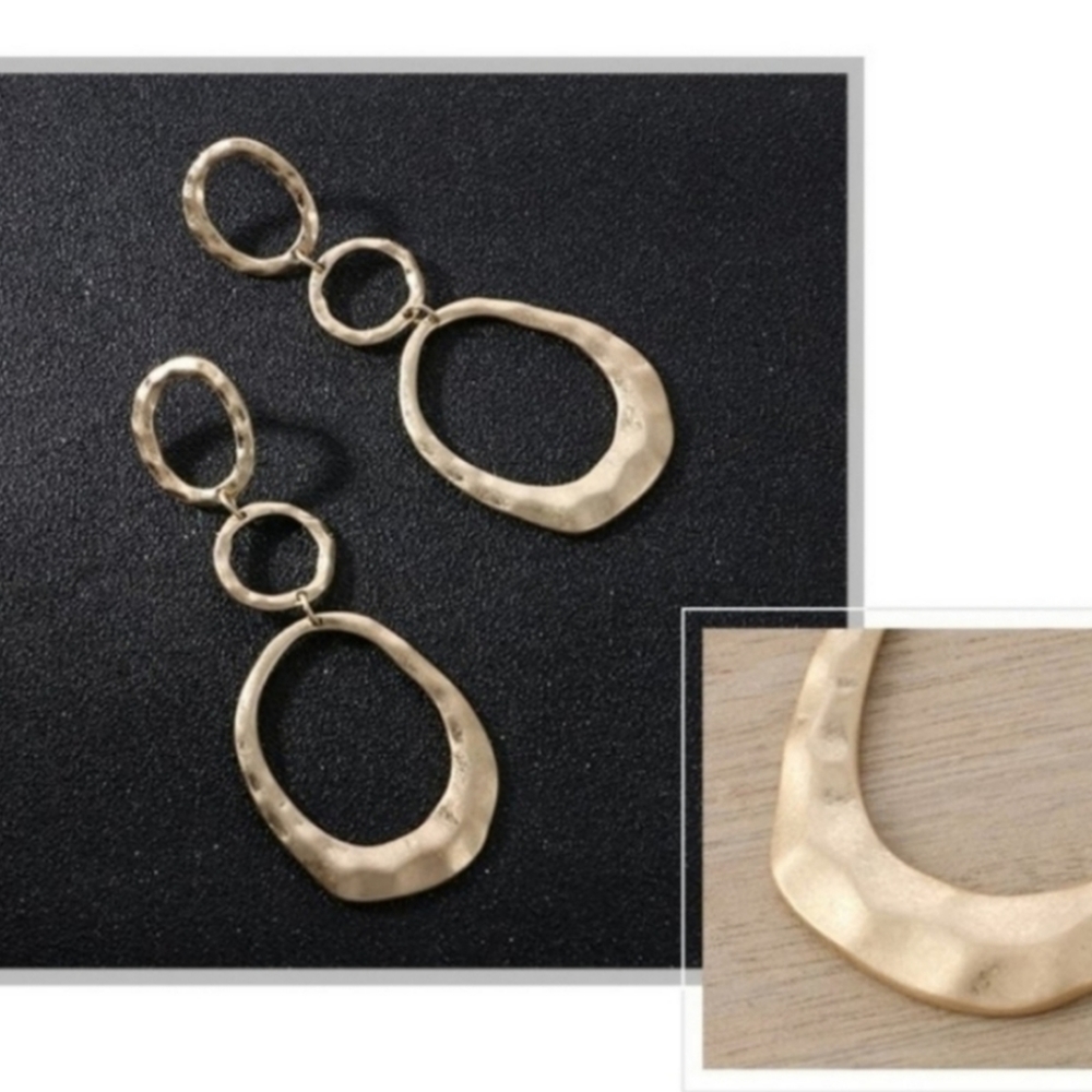 Hammered Gold Geometric Dangle Earrings